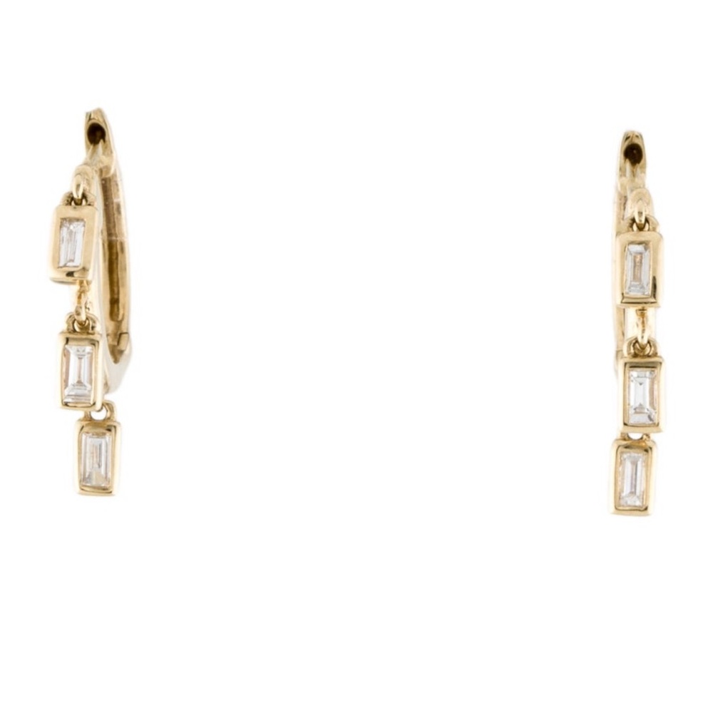 14K Natural Diamond Drop Huggie Earrings